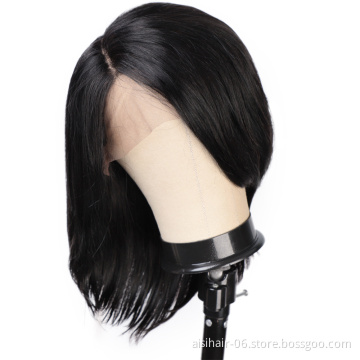 Aisi Hair Top Quality Medium Long Natural Black Swiss Lace Wig Natural Wave Brazilian Human Hair Lace Front Wigs For Black Women